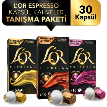 L'or Espresso Origin India - Colombia - Guatemala 3'lü Tanışma Paketi 30