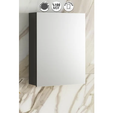 Özceden Çiğdem 55 cm Antrasit Gri Mat Mdf Aynalı Asma Banyo Üst