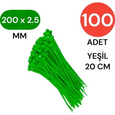 Tek-İş Kablo Bağı Cırt Kelepçe 200 mm x 2.5 mm Yeşil 100