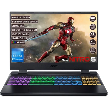 Acer Nitro 5 AN515-58 Intel Core I5 12450H 8 GB 512 GB SSD Rtx 4050 - 6 GB Freedos 15.6" Fhd  144