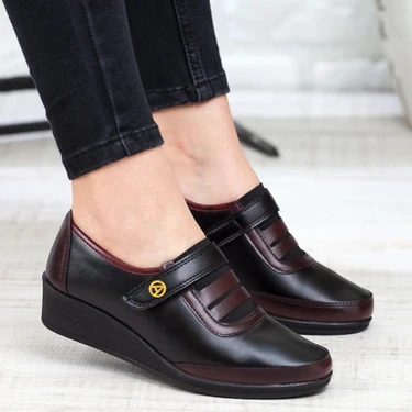 Kaof Shoes Kadın Bordo Ortopedik Anne Babet Ayakkabı Anne Ayakkabısı Kadın Günlük Ayakkabı Kadın