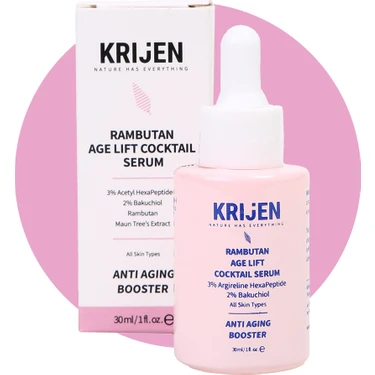 Krijen Rambutan Age Lift Cocktail Serum | Acetyl Hexapeptide-8 %3 + Bakuchiol %2 + Maun Ağacı
