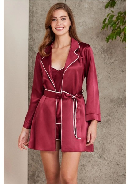 Pierre Cardin 7200 Kadın Saten 4'lü Çeyiz Seti-Bordo