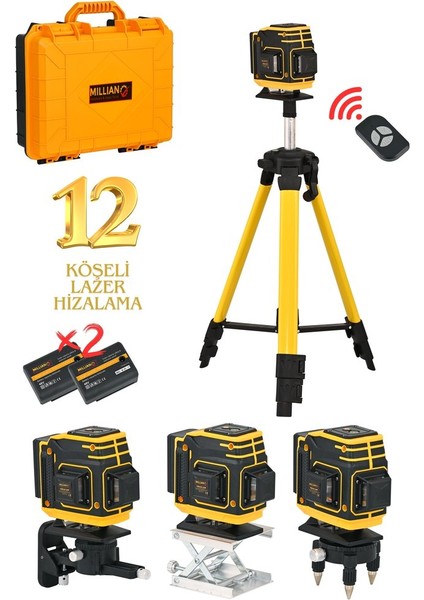 Tripod Hediyeli Uzaktan Kumandalı 12 Köşeli 360 Derece Çizgi Hizalama Lazer Makinesi Seviye Cihazı