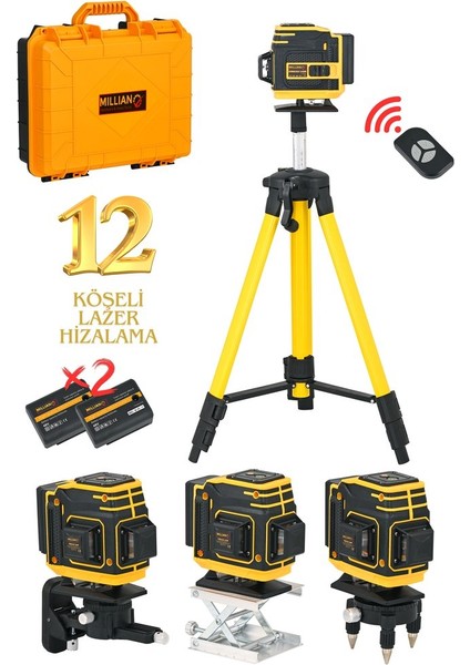 Tripod Hediyeli Uzaktan Kumandalı 12 Köşeli 360 Derece Çizgi Hizalama Lazer Makinesi Seviye Cihazı