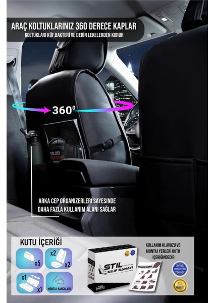 Kia Retona Uyumlu Ön Arka 5 Li Set Pastel Serisi Oto Koltuk Kılıfı Tam Siyah Renk