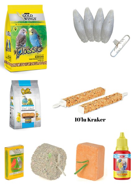 Muhabbet Kuşu Ihtiyaç Seti (Yem,vitamin,kraker,mürekkep Balığı,enerji Blok,mineral Blok)