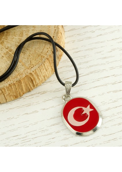 Ay Yıldız Metal Vinlex Deri Kolye