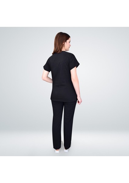 Siyah Likralı Uniseks Alt Üst Scrubs Cerrahi Üniforma Doktor Hemşire Takımı fiyatları