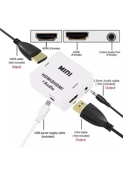 hdmı 2 hdmı + audio 3,5 mm stereo audio ses ayırıcı adaptör