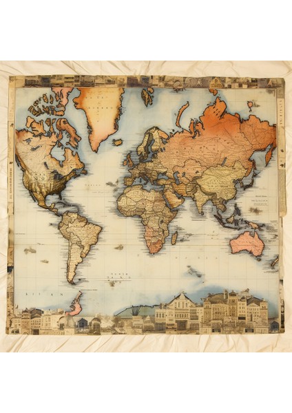 Vintage Maps Collage World Map Canvas Print - World Map, Canvas Wall Art, Home Decoration, Wall Art, 30X30
