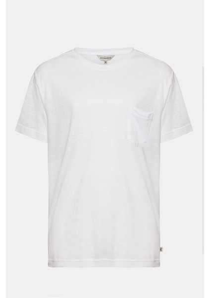 Erkek Beyaz Bisiklet Yaka Keten T-Shirt fiyatları