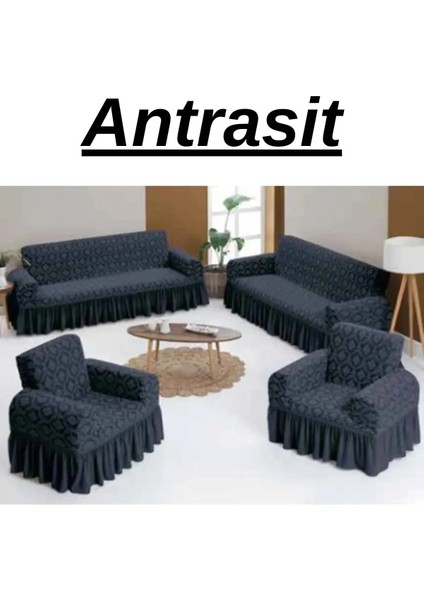 Jakarlı 3+3+1+1 Koltuk Takımı Örtüsü. Lastikli, Esnek, Yıkanabilir Koltuk, Kanepe, Çekyat Kılıfı