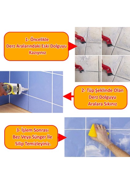 Fayans Seramik Mermer Yer Duvar Için Tamir Wc Banyo Tadilat Derz Dolgu Beyaz 380 gr