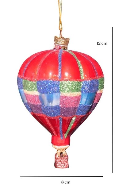 Çok Renkli 12 cm Cam Asil Simlerle Bezeli Hava Balonu Yılbaşı Süsü-2