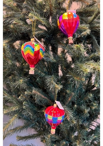 Çok Renkli 12 cm Cam Asil Simlerle Bezeli Hava Balonu Yılbaşı Süsü-2 modelleri