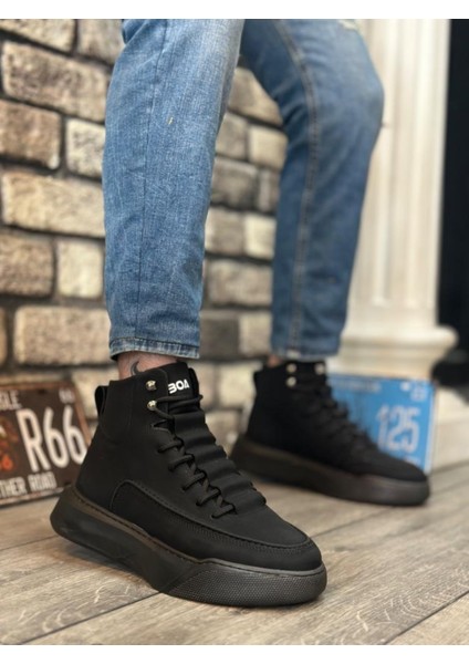 BA0321 Gizli Bağcıklı Erkek Yüksek Taban Siyah Spor Bot fiyatları