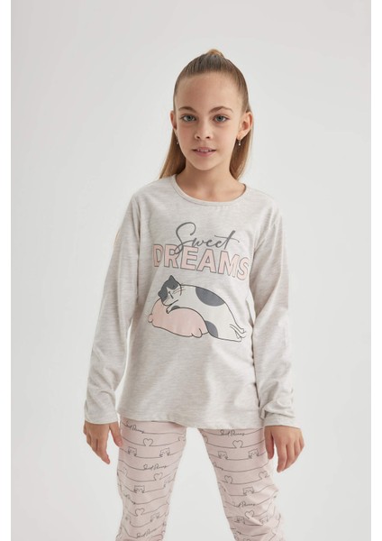Kız Çocuk Baskılı Penye Baskılı Uzun Kollu Pijama Takımı C0974A823WN modelleri