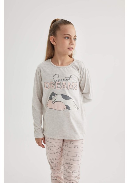 Kız Çocuk Baskılı Penye Baskılı Uzun Kollu Pijama Takımı C0974A823WN fırsatları