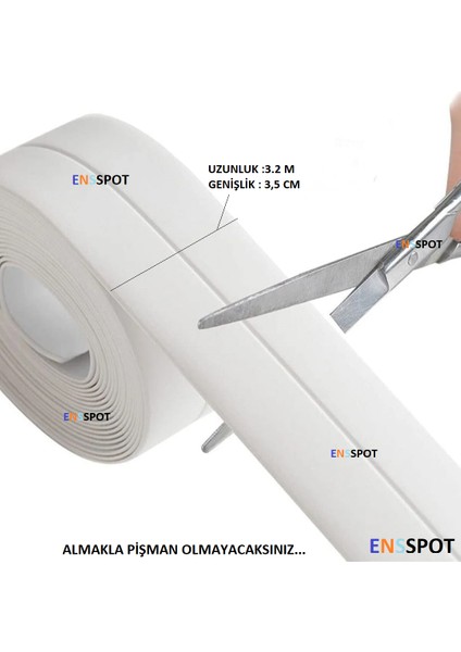 3.2 M Banyo Küvet Mutfak Lavabo Su Sızdırmaz Bant Su Geçirmez Kenar Bandı Sızdırmazlık Bantı (Beyaz)
