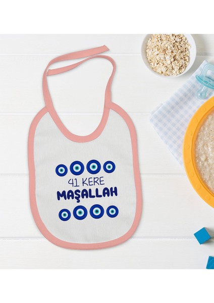 Kids Maşallah Tasarımlı Pembe Bebek Mama Önlüğü-2