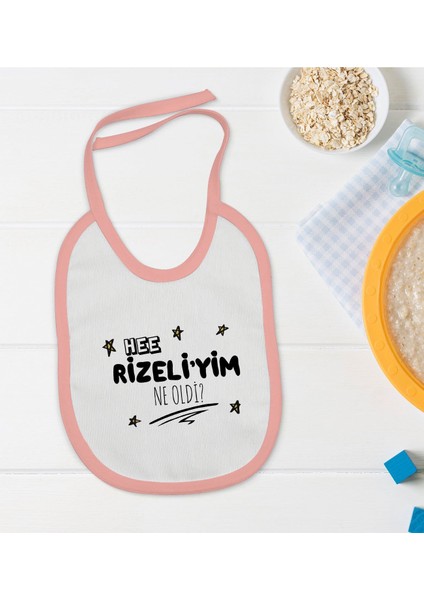 Kids Rizeliyim Ne Oldi Tasarımlı Pembe Bebek Mama Önlüğü-1