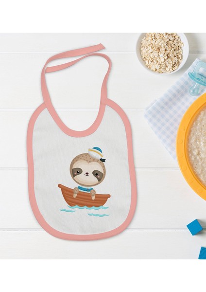 Kids Sevimli Denizci Tasarımlı Pembe Bebek Mama Önlüğü-1