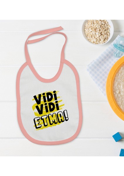 Kids Vidi Vidi Etma Tasarımlı Pembe Bebek Mama Önlüğü-1