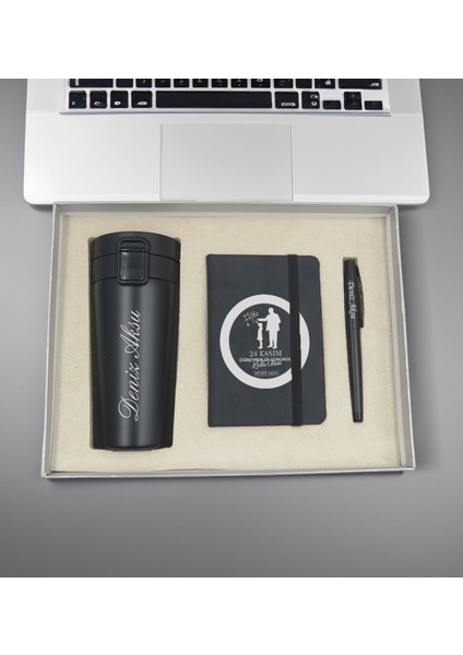 Vip Kutuda Kişiye Özel Öğretmenler Günü Tasarımlı Defter & Metal Roller Kalem & Çelik Termos Hediye Seti- 4, Öğretmene Hediye, Öğretmenler Günü fiyatları