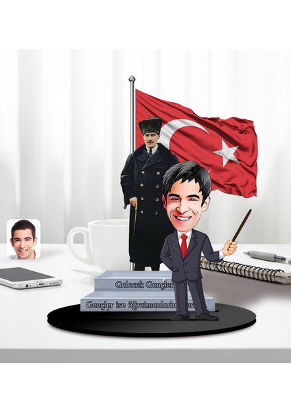 Kişiye Özel Atatürk ve Kadın Öğretmen Temalı 2 Katmanlı Karikatürlü Ahşap Biblo- 4-2, Öğretmene Hediye, Öğretmenler Günü, 100. Yıl Hediyesi fiyatları