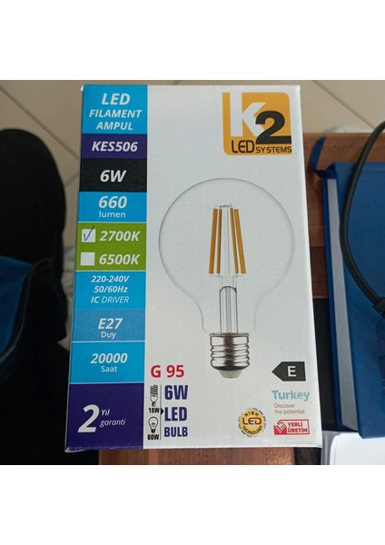 Glop LED Ampul 6 Watt 2700 K (Sarı Işık)