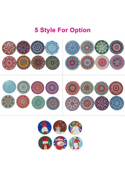 Dıy Diamond Paint Christmas Coasters Pack 8 Seramik Içecek (Yurt Dışından)