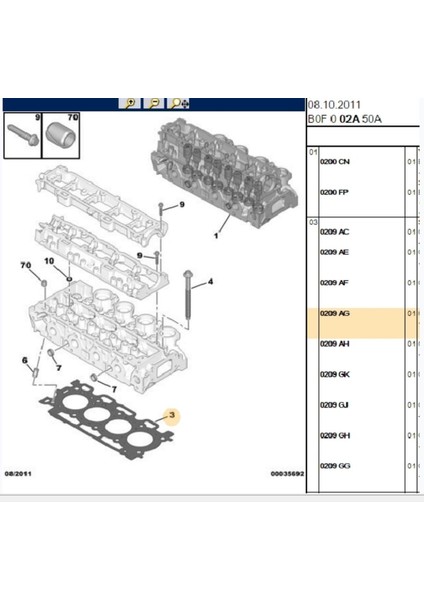 Silindir Kapak Contası 4 Tırnak 107 206 207 307 Bipper C1 C2 C3 Dw4 (0209AG) fiyatları