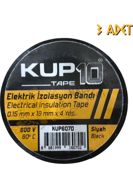 Kupa Elektrik Izole Bandı Siyah - 3 Adet
