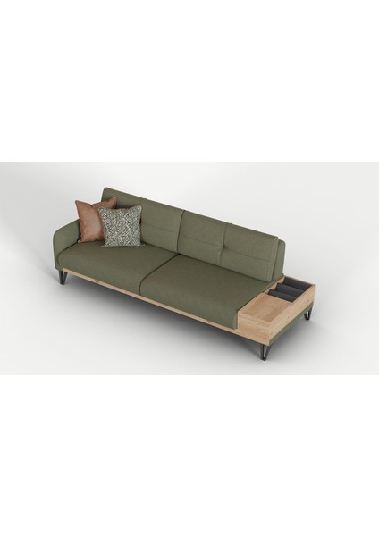 Solid Sağ Sehpalı Üçlü Koltuk Keten Yeşil fiyatları