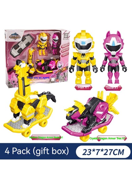 Eva Store1 Mini Ajan Oyuncak Süper Dinozor Güç Mecha Dönüşüm Robot Seti Oyuncak-Pembe Ajan Kaykay 4'lü Paket (Yurt Dışından)