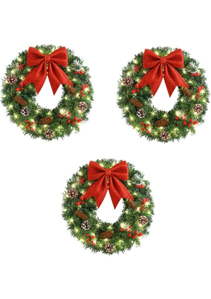 LED Işıkları ile Noel Çelenkler Işıklı Yapay Noel Çelenk Yay Süsleme Kapı Kapısı Duvar Noel Partisi Süslemeleri (Yurt Dışından)