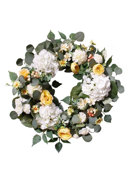 Yeşil Okaliptüs Yaprakları ile Yapay Ortanca Çelenk, Ön Kapı Duvar Çiftlik Evi Dekoru Için Çiçek Çelenk (Yurt Dışından)