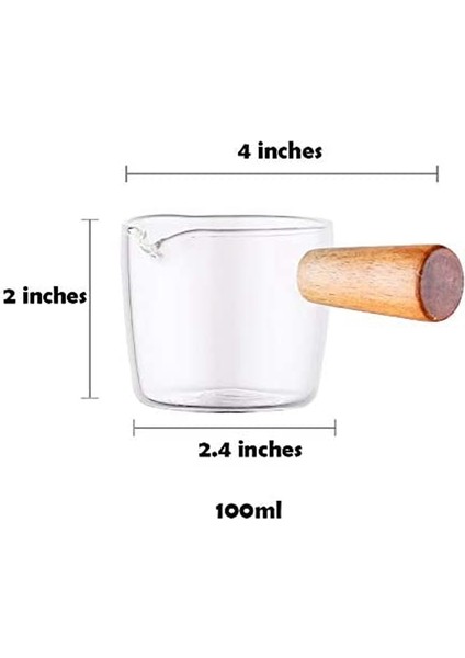 Ahşap Saplı 2 Adet Şeffaf Cam Krema, Mini Kahve Süt Kreması Sürahisi. 100ML (Yurt Dışından)