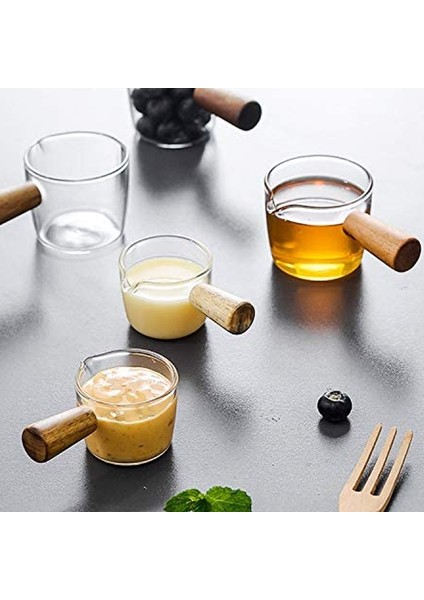 Ahşap Saplı 2 Adet Şeffaf Cam Krema, Mini Kahve Süt Kreması Sürahisi. 100ML (Yurt Dışından)