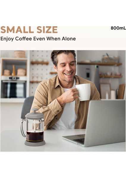 Paslanmaz Çelik Cam Çaydanlık Fransız Kahve Çay Süzgeç Filtre Basın Pistonu 800 ml Manuel Kahve Espresso Makinesi Pot, B (Yurt Dışından)