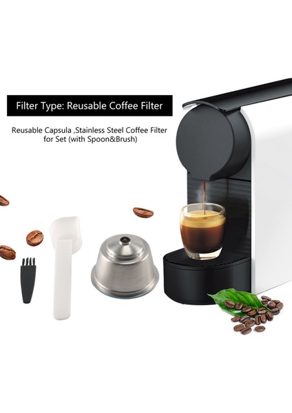 Dolce-Gusto Için Yeniden Kullanılabilir Kapsül, /dolce-Gusto Için Paslanmaz Çelik Kahve Filtresi Seti (Kaşıklı ve Fırçalı) (Yurt Dışından)