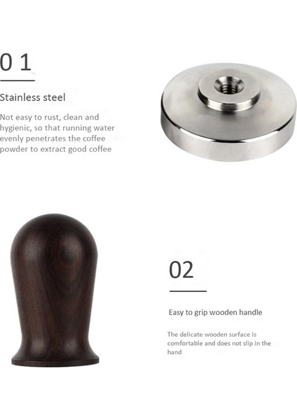 53 mm Ahşap Saplı Kahve Presi Sabotaj Tozu Çekiç Paslanmaz Çelik Taban Cuibourtia Ahşap Barista Espresso Sabotaj (Yurt Dışından)