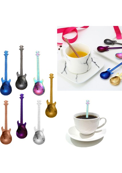 Mor Moda Sevimli Kahve Kaşığı Paslanmaz Çelik Gitar Kaşığı Kahve ve Çay Kaşığı Sofra Içme Karıştırma Kaşığı Hediye Kaşık (Yurt Dışından) fırsatları