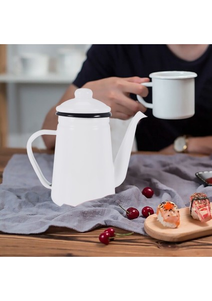 1.1l Yüksek Dereceli Emaye Cezve Süt Üzerine Dökün Su Sürahisi Sürahi Barista Çaydanlık Su Isıtıcısı Gaz Sobası ve Indüksiyon Ocak Beyaz (Yurt Dışından) fiyatları