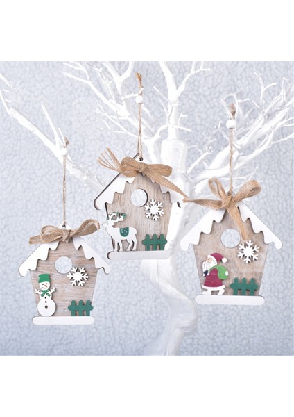 Noel Dekorasyonu Ahşap Kulübe Kolye - Noel Ağacı - Tatil Ahşap Kolye (Yurt Dışından)