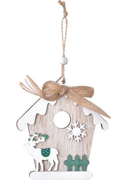 Noel Dekorasyonu Ahşap Kulübe Kolye - Noel Ağacı - Tatil Ahşap Kolye (Yurt Dışından)