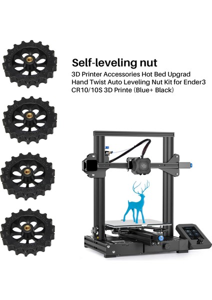 3D Yazıcı Aksesuarları Sıcak Yatak Yükseltme El Büküm Otomatik Tesviye Somunu Kiti Ender3 CR10/10S 3D Printe (Mavi + Siyah) (Yurt Dışından)