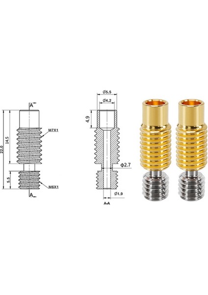 2 Adet All-Metal V6 Boğaz Isı Kırma Titanyum Alaşımlı Bakır 3D Yazıcı Memesi Boğaz 1.75MM Hotend Isıtıcı Bloğu (Yurt Dışından)