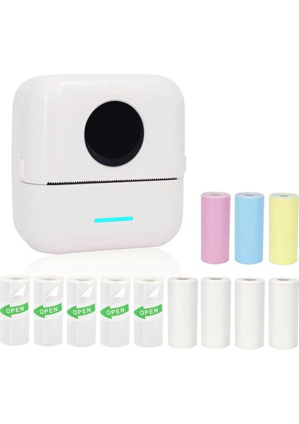 Mini Taşınabilir Yazıcı, 12 Rulo Kağıtlı Mürekkepsiz Etiket Yazıcısı, Notlar/fotoğraflar/çıkartmalar Için Mini Termal Yazıcı, Beyaz (Yurt Dışından)